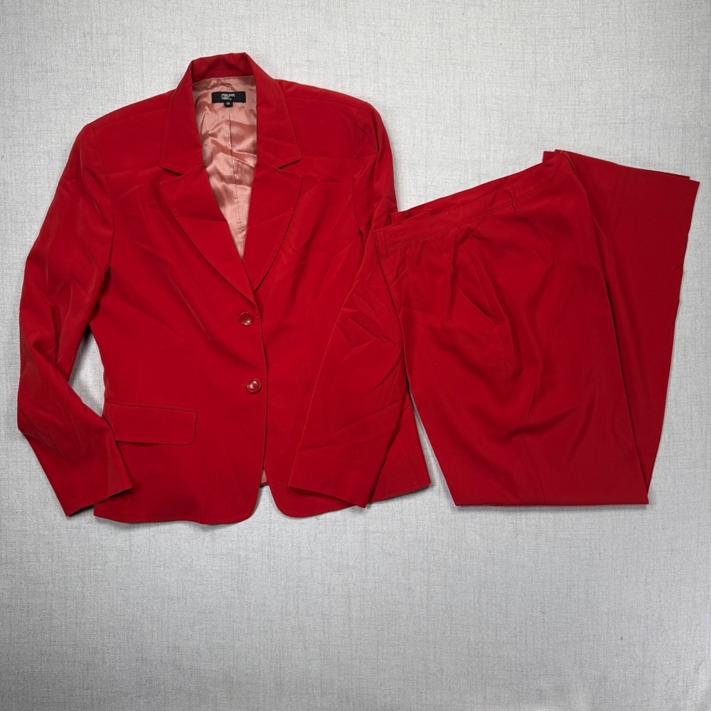 Philippe Adec Red Pantsuit Blazer Jacket Lined Career Workwear Power Suit 12